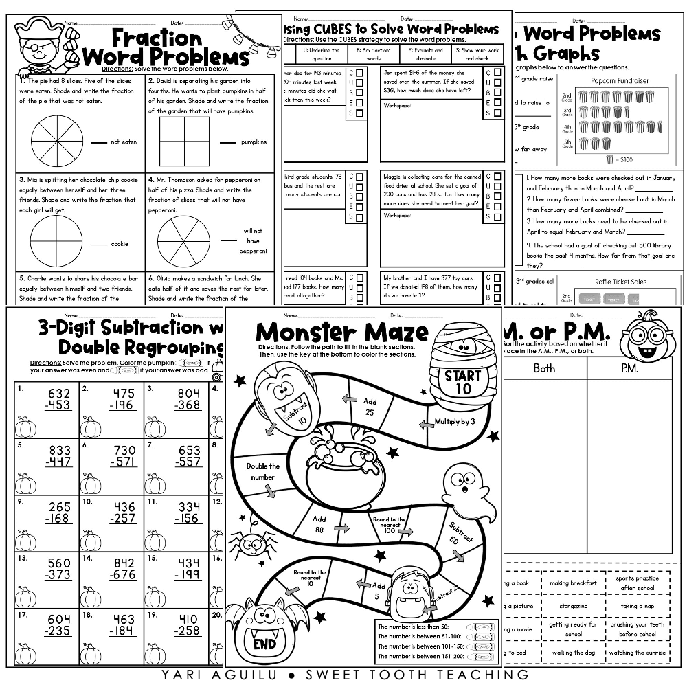3rd Grade Math Reading Worksheets Homeschool Test Review