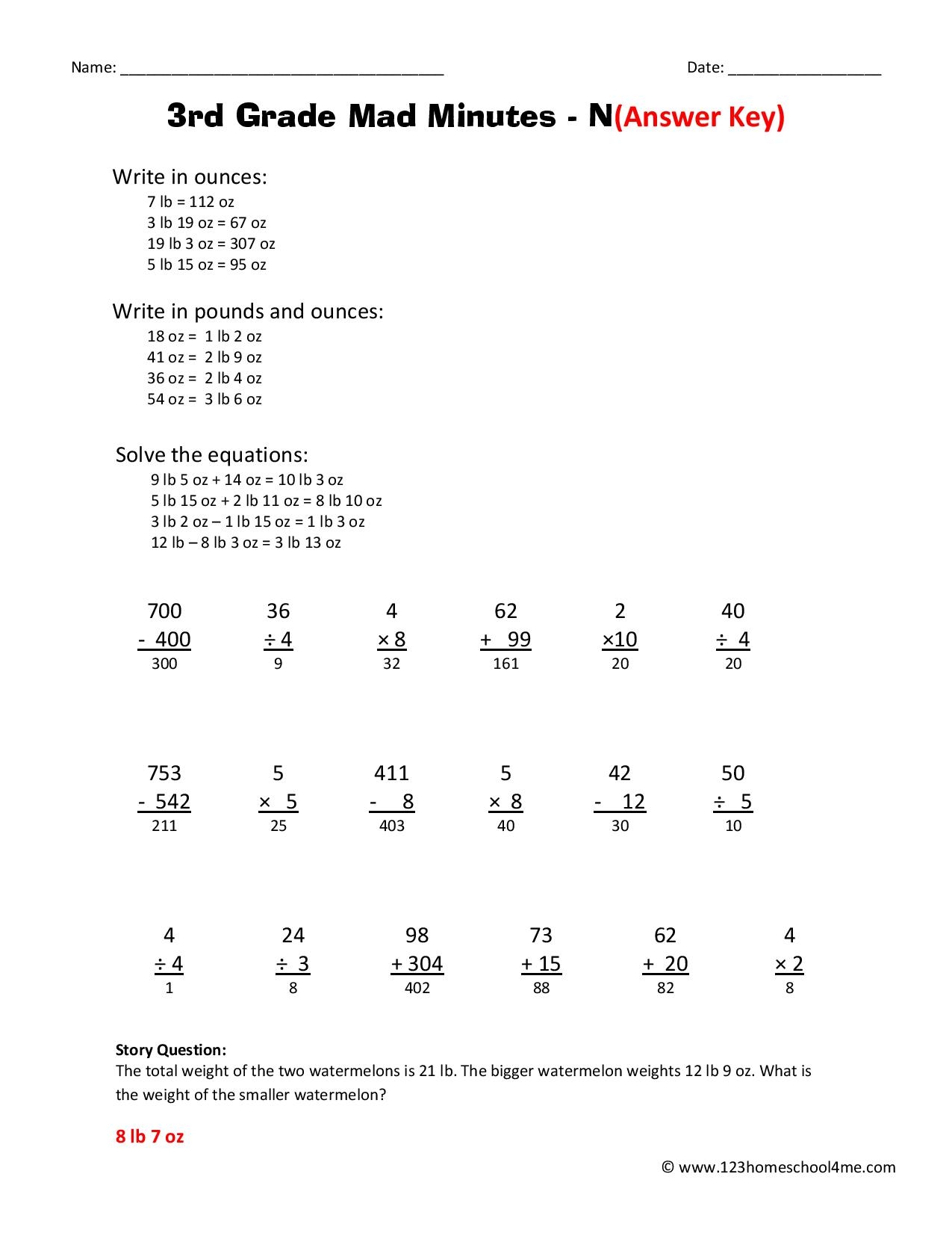 3rd Grade Math Worksheets 123 Homeschool 4 Me
