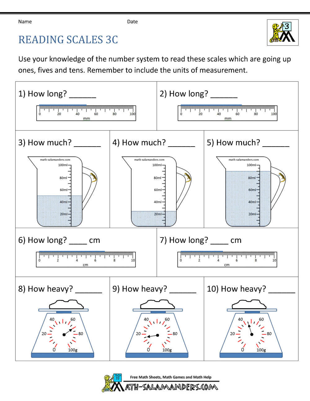 3rd Grade Measurement Worksheets