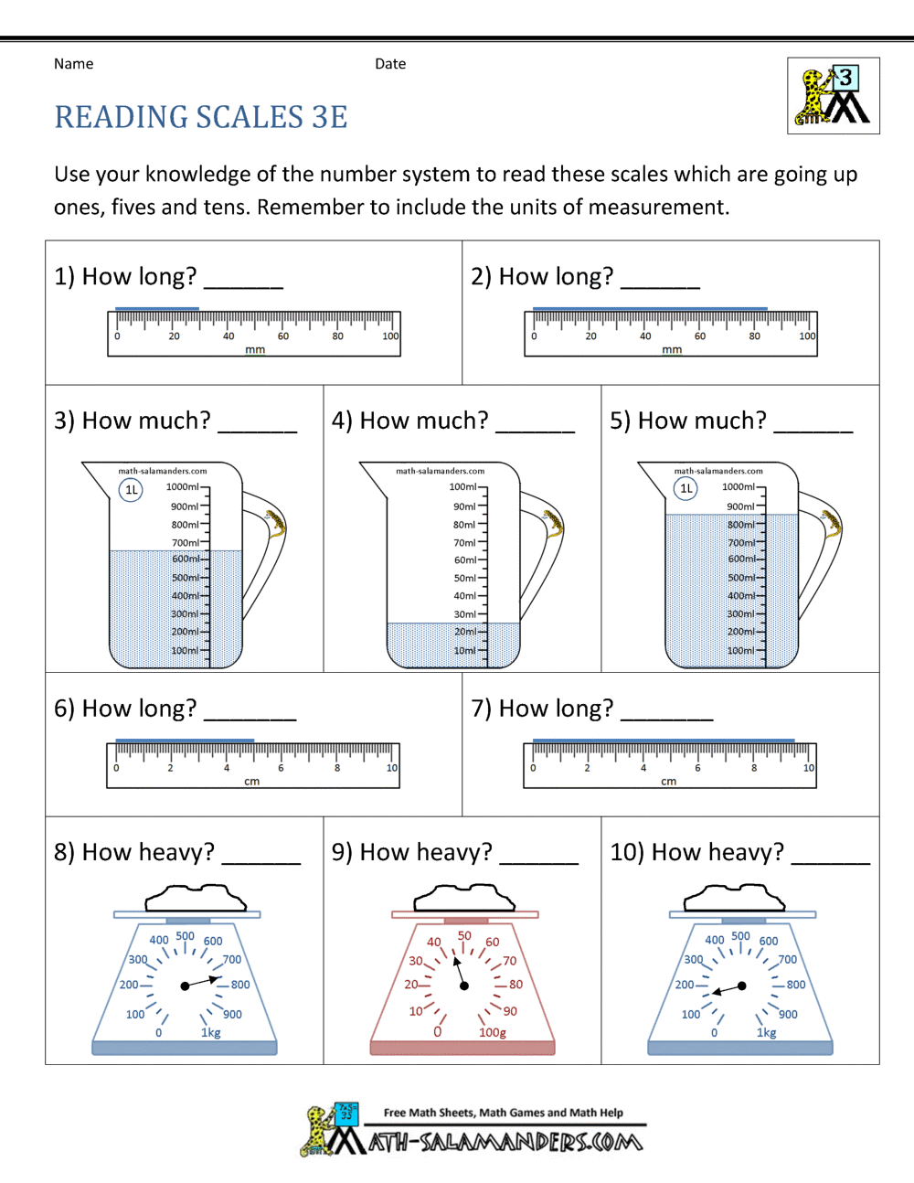 3rd Grade Measurement Worksheets