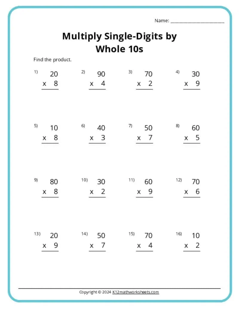 3rd Grade Multiplication Worksheets K12 Math Worksheets