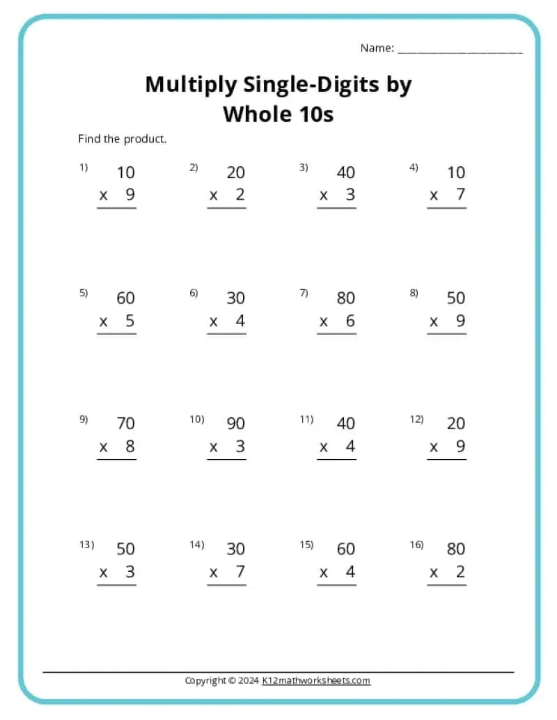 3rd Grade Multiplication Worksheets K12 Math Worksheets