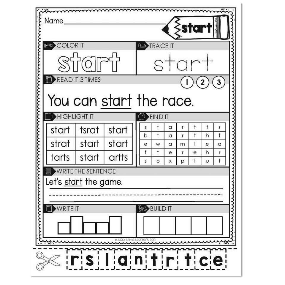 3rd Grade Sight Word Worksheets Start Lucky Little Learners