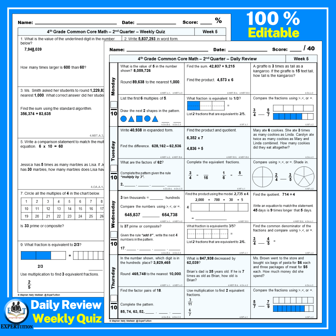 4th Grade Printable Worksheets Math