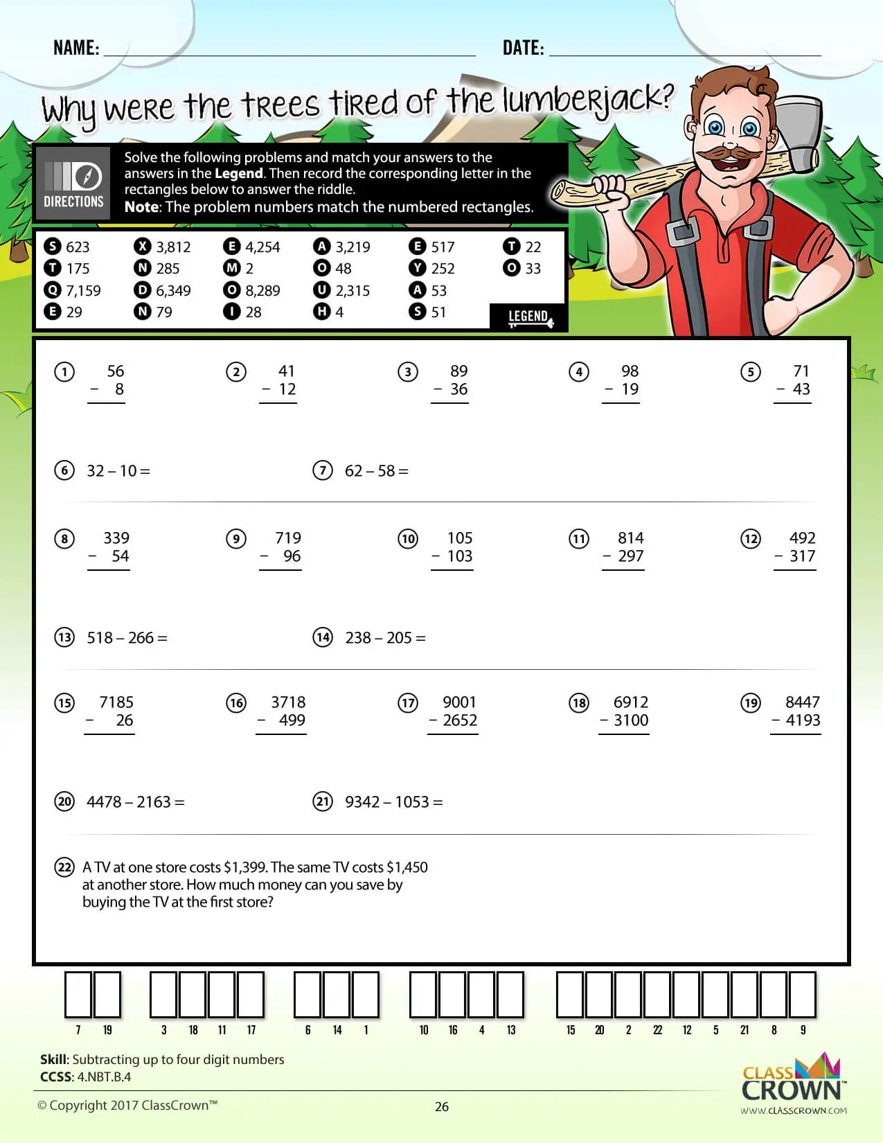 4th Grade Math Worksheets Pack 1 Math Worksheets ClassCrown