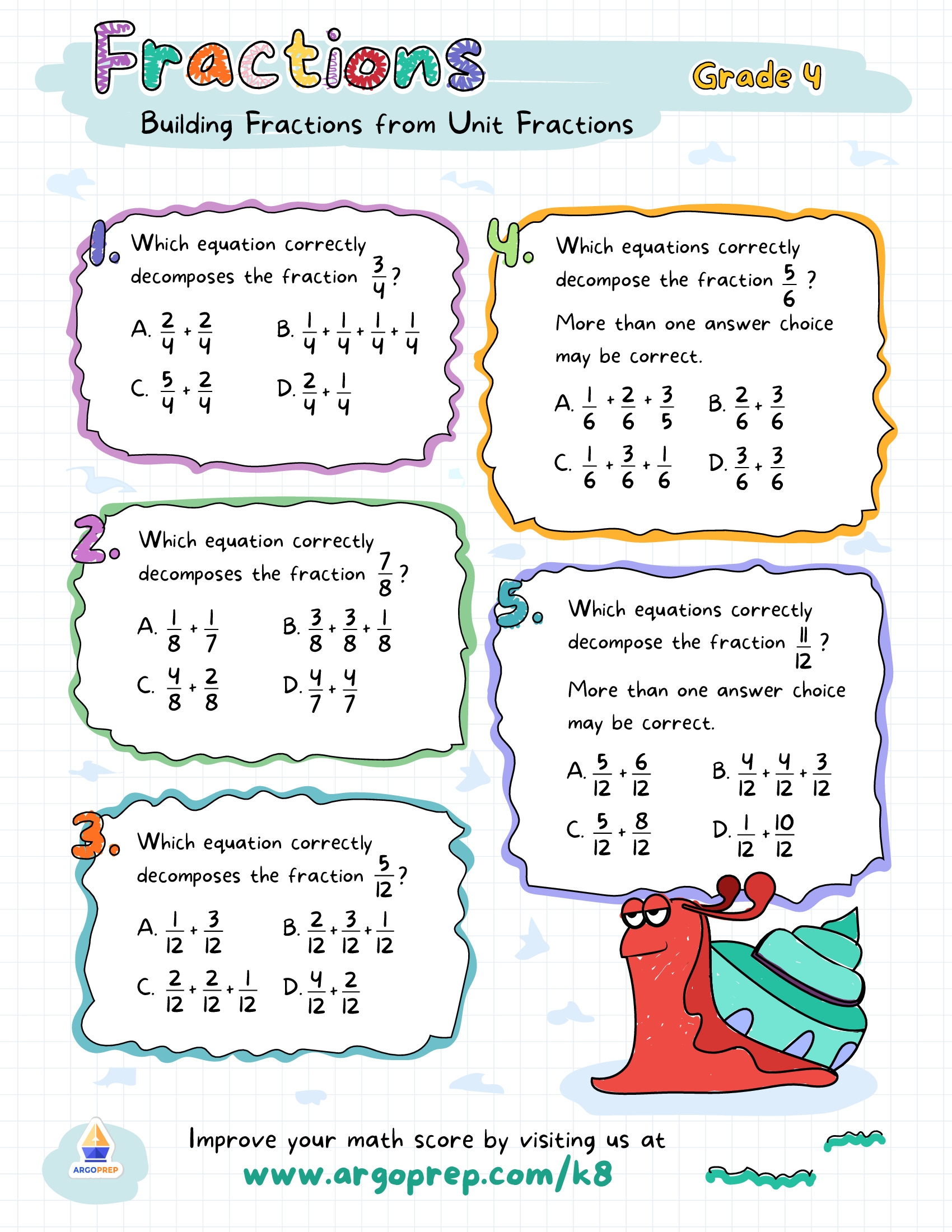 4th Grade Printable Worksheets Fractions