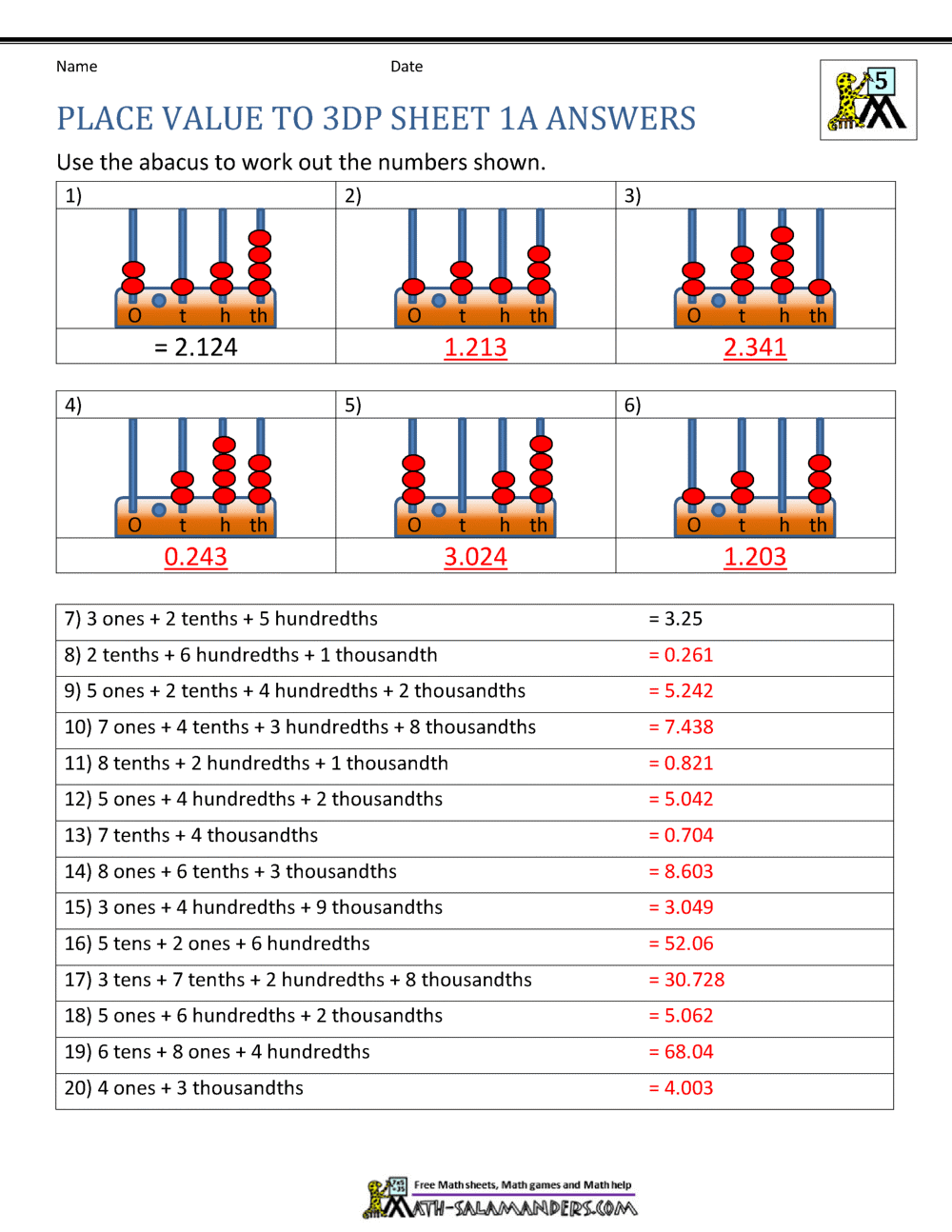 5th Grade Place Value Worksheets