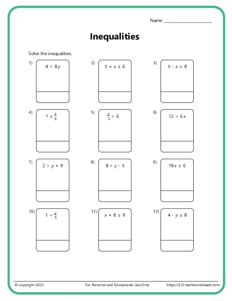 6th Grade Algebra Worksheets