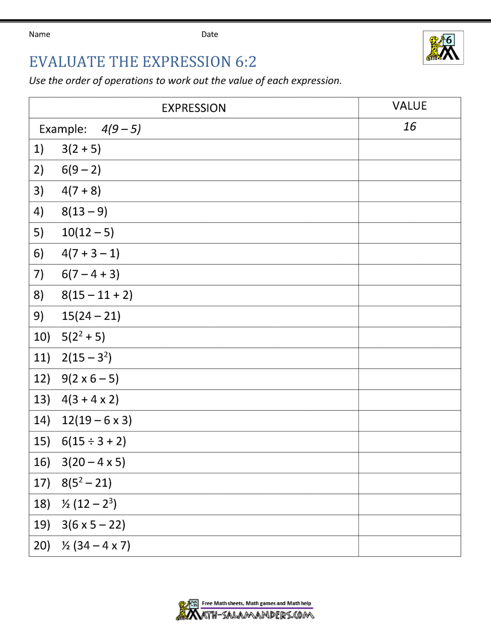Free Printable 6th Grade Math Worksheets Pdf