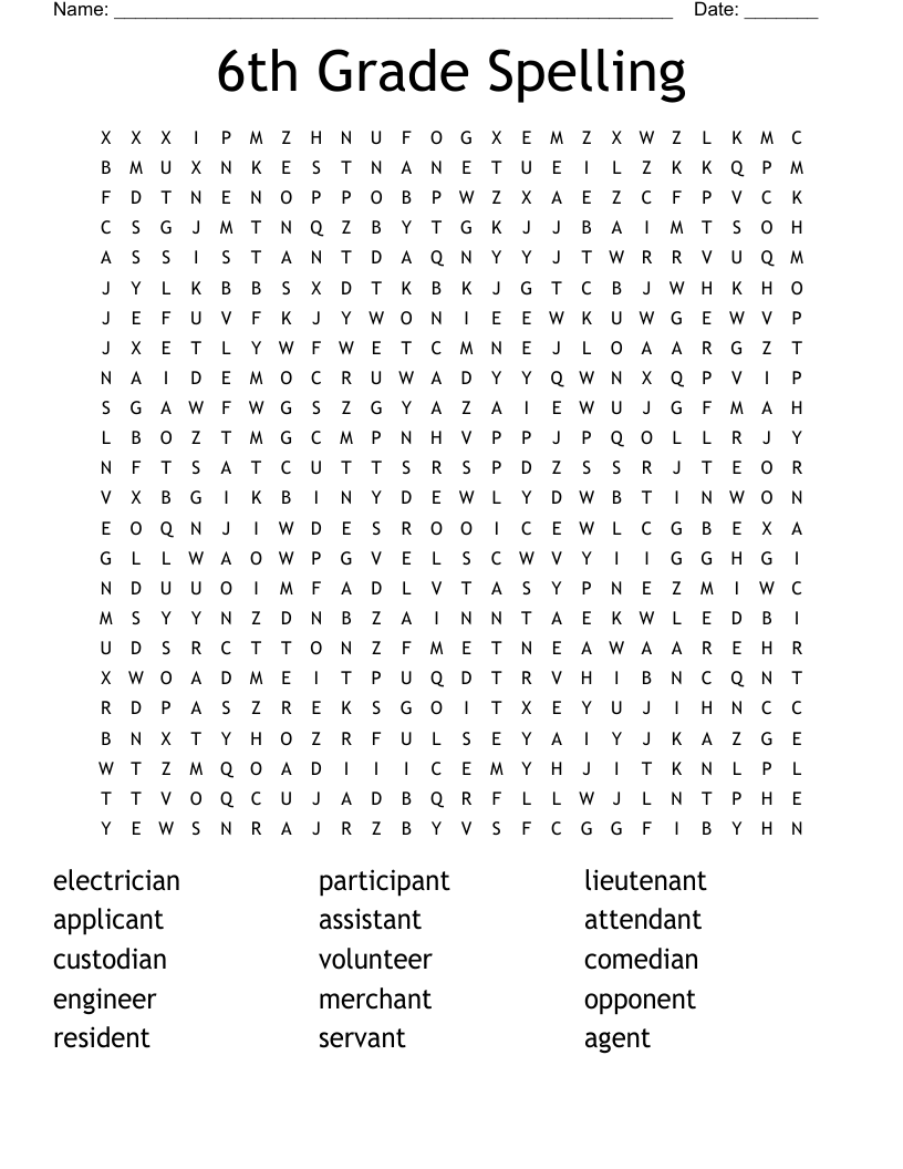 6th Grade Spelling Word Search WordMint