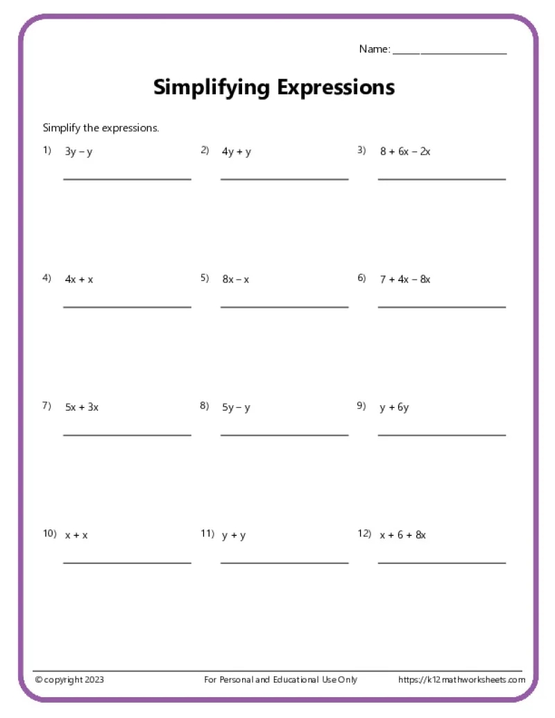8th Grade Algebra Worksheets