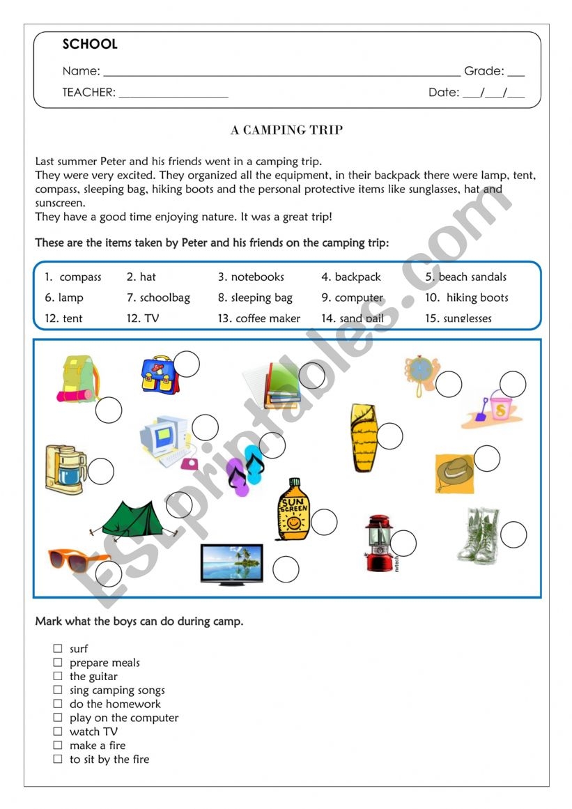 A Camping Trip ESL Worksheet By Franciassis