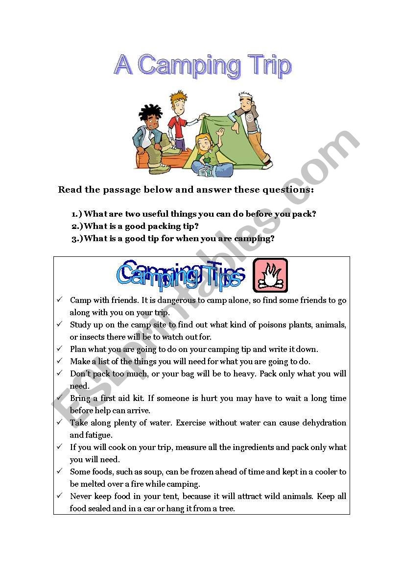 Liveworksheets A Camping Trip Matching