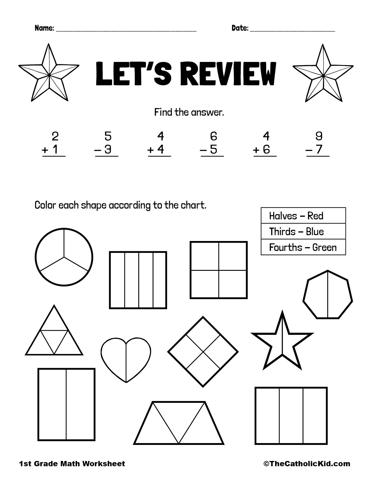 Add Subtract Fractions 1st Grade Math Worksheet Catholic Worksheets Library