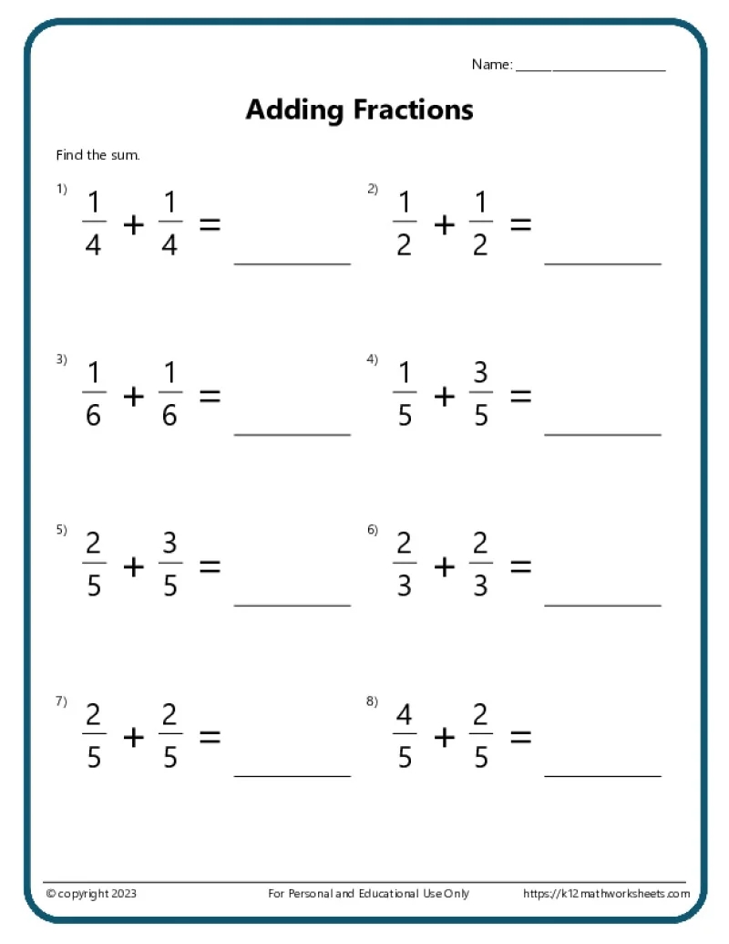 Adding And Subtracting Fractions Worksheets