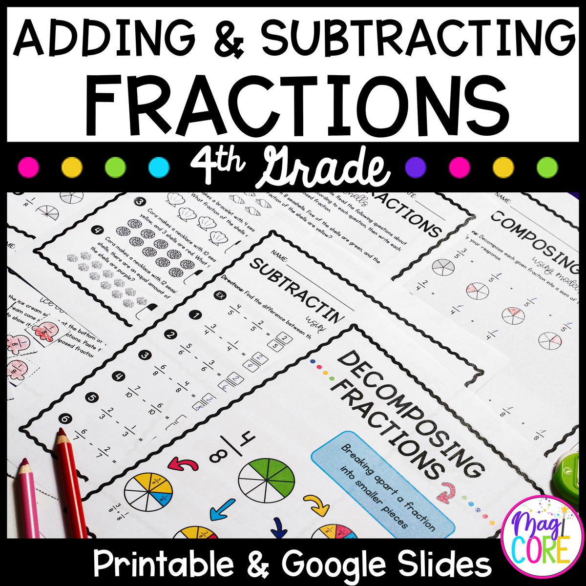 Adding Subtracting Fractions 4th Grade Math 4 NF B 3 MagiCore