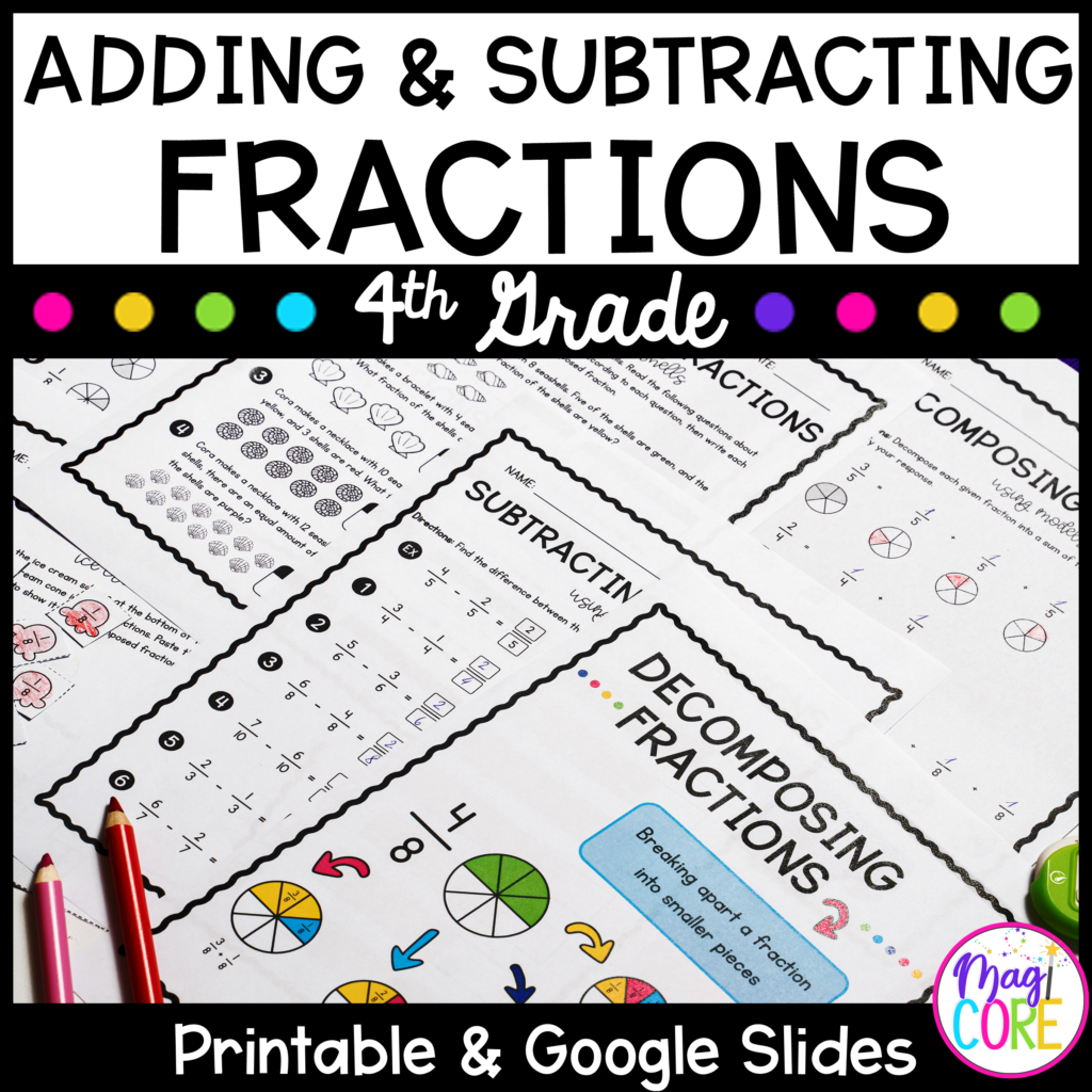 Adding Subtracting Fractions 4th Grade Math 4 NF B 3 MagiCore