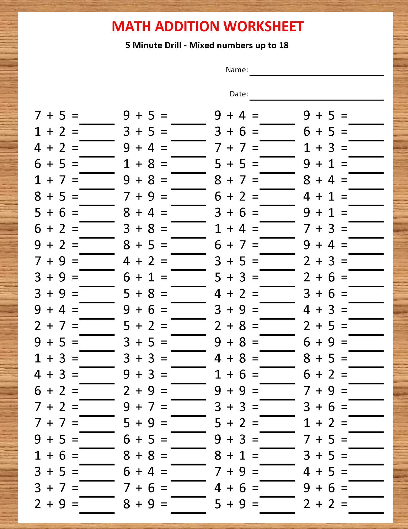 Addition 5 Minute Drill H 10 Math Worksheets With Answers pdf Year 1 2 3 Grade 1 2 3 printable Addition Worksheets Kindergarten Etsy