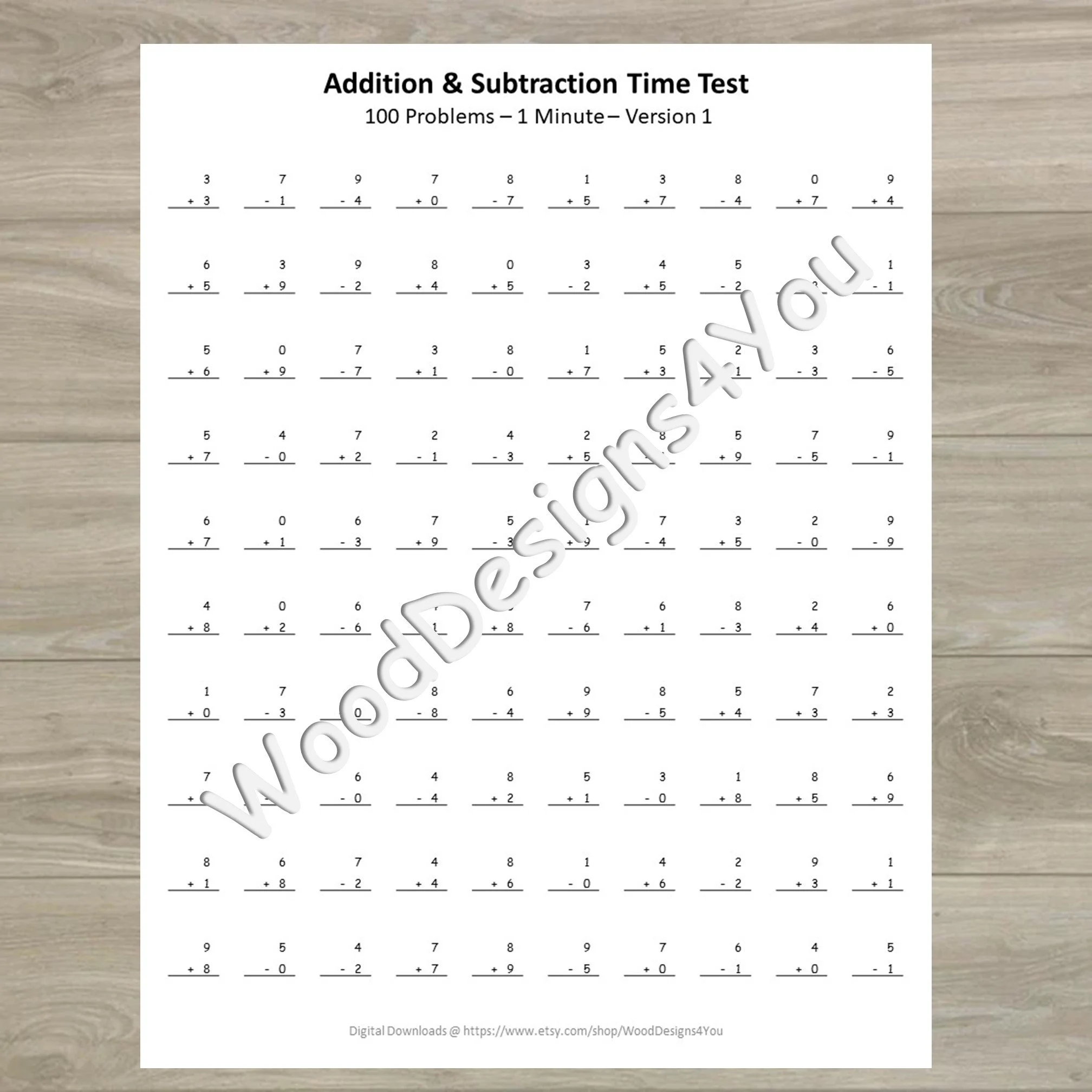 Addition And Subtraction Mixed Worksheets Mad Math Minute First And Second Grade Math Timed Speed Tests Math Facts Drills Etsy