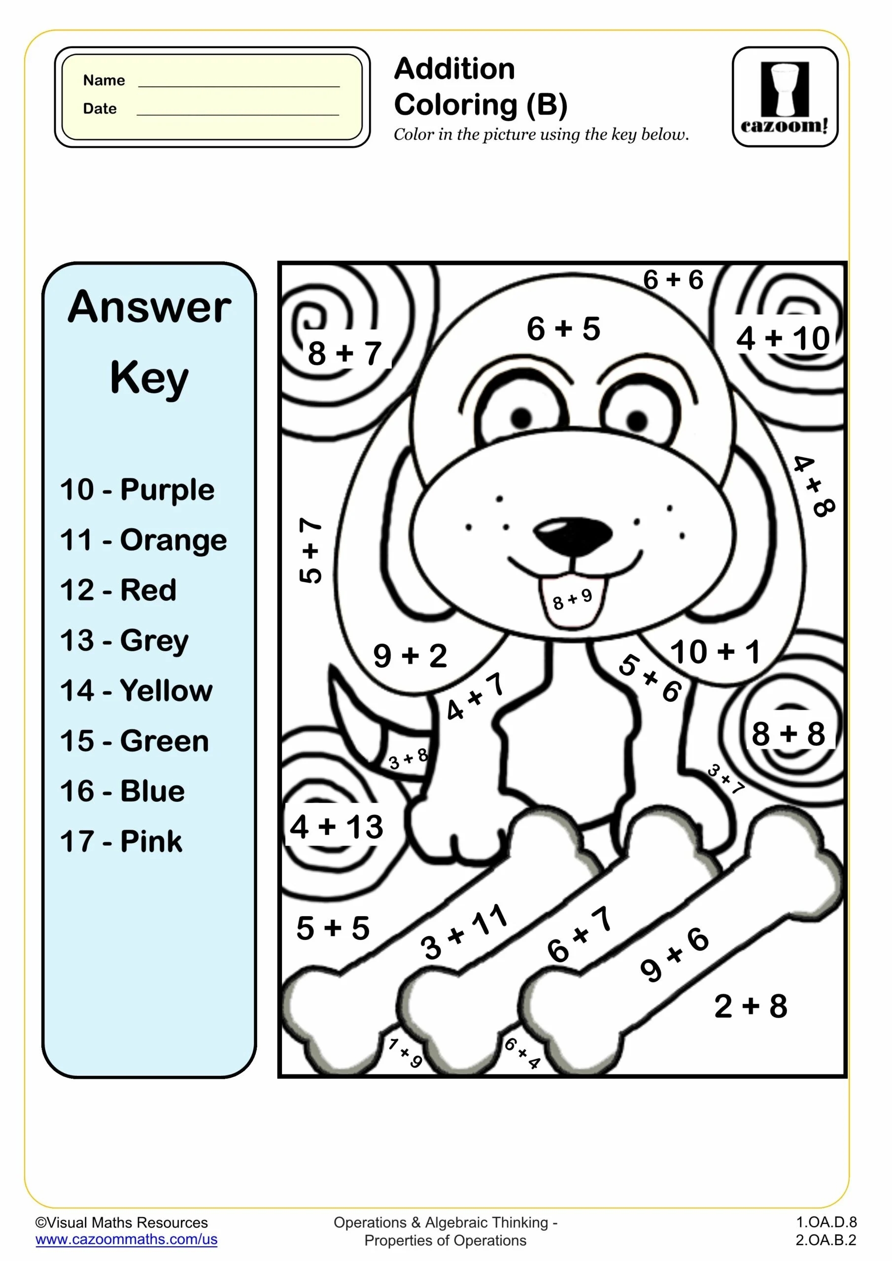 1st Grade Math Coloring Worksheets Printable