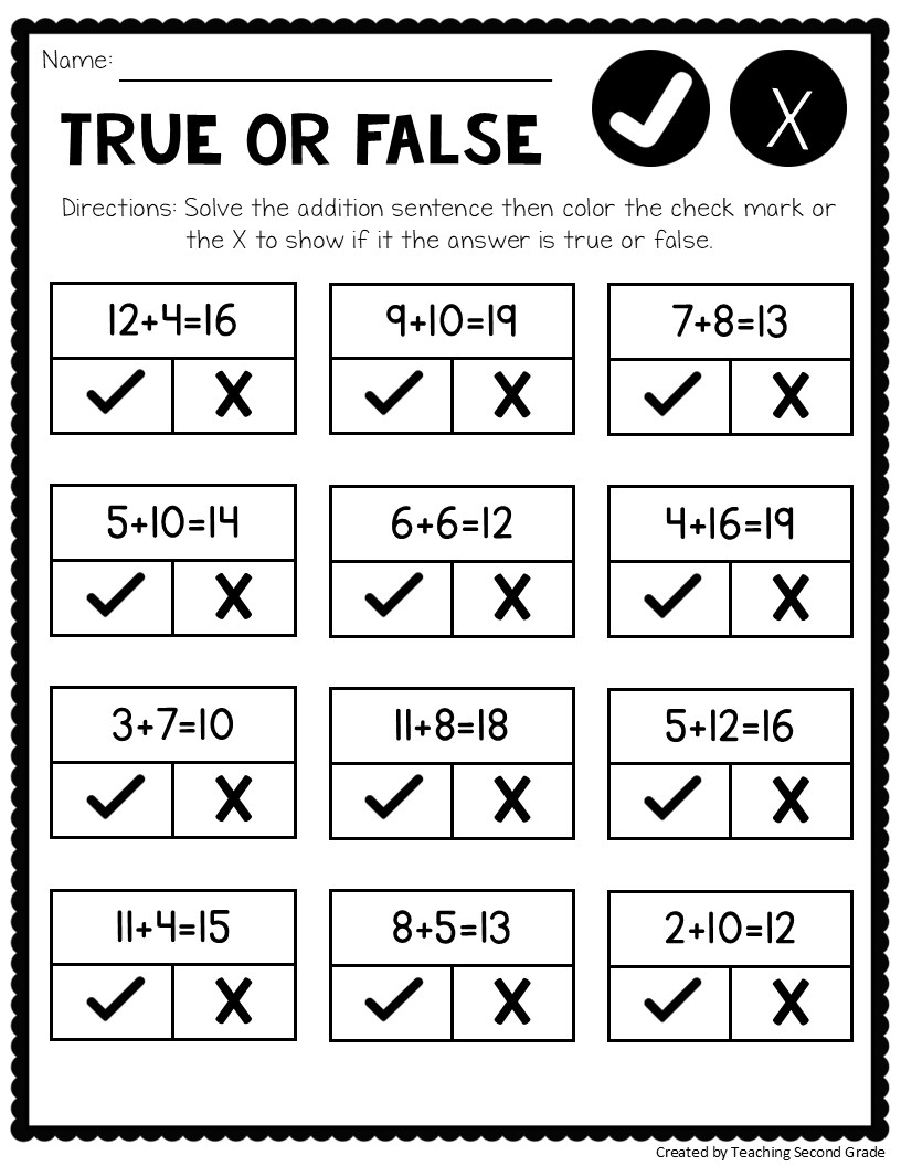 Math Worksheets Second Grade Printable