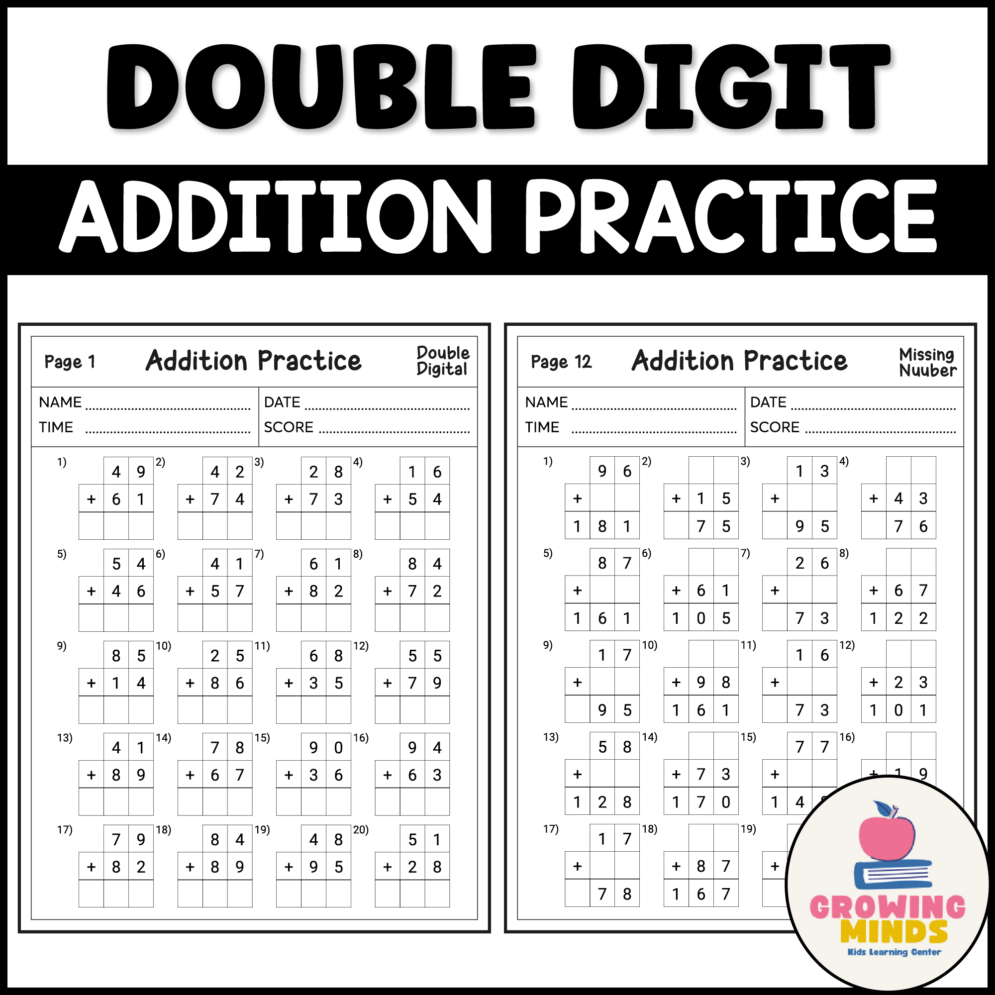 Addition Subtraction Math Bundle Double Digit With Missing Number Printable Made By Teachers