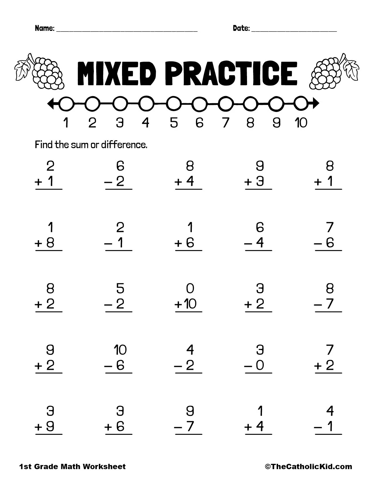 Addition Subtraction Practice TheCatholicKid