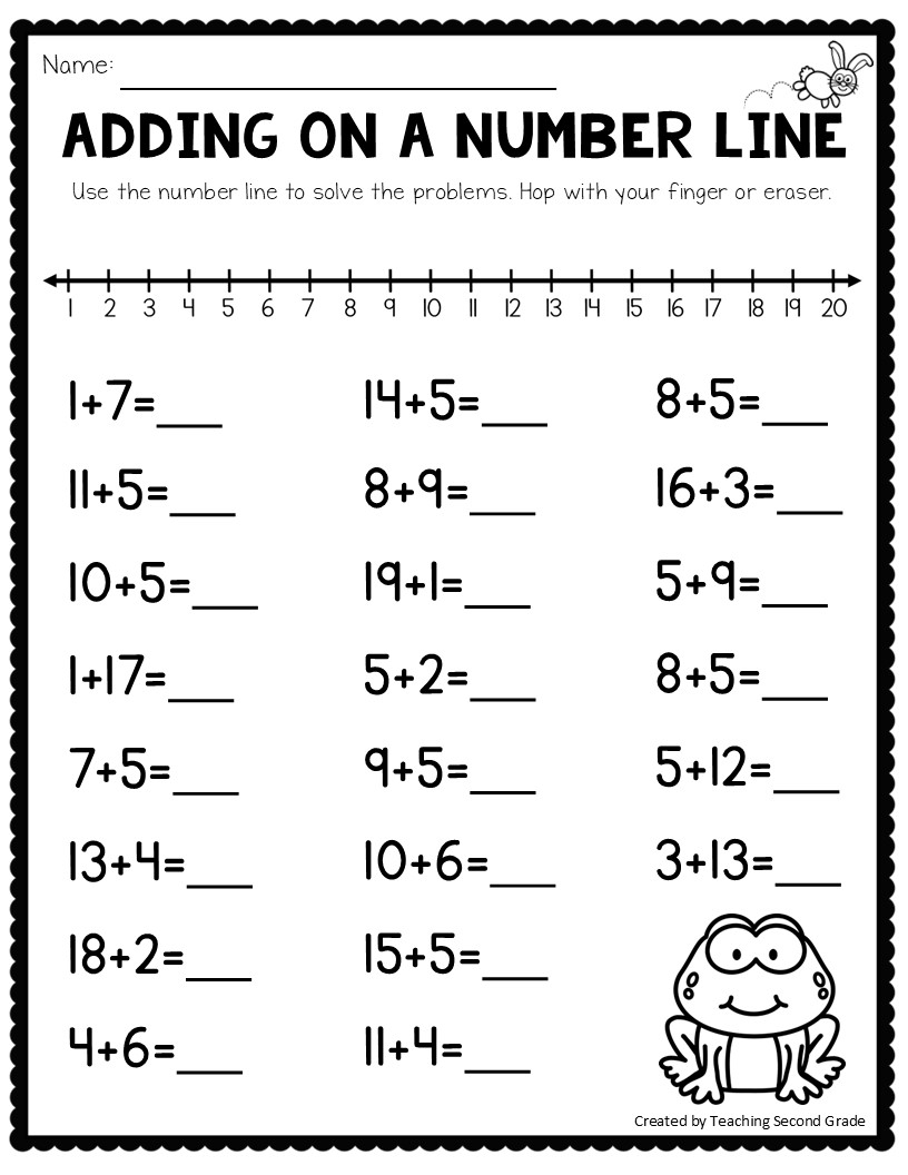 Addition Using A Number Line Worksheets No Prep Math Worksheets 1st 2nd Grade Teaching Second Grade