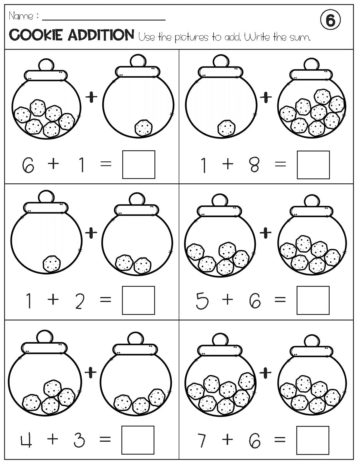 Addition With Pictures Sum Up To 20 Worksheets Adding Cookie Pictures Math Worksheets Printable Etsy