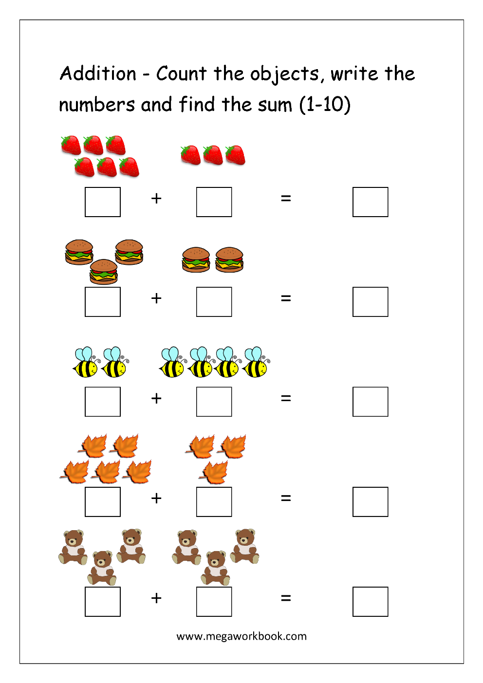 Simple Addition Math Worksheets Printable