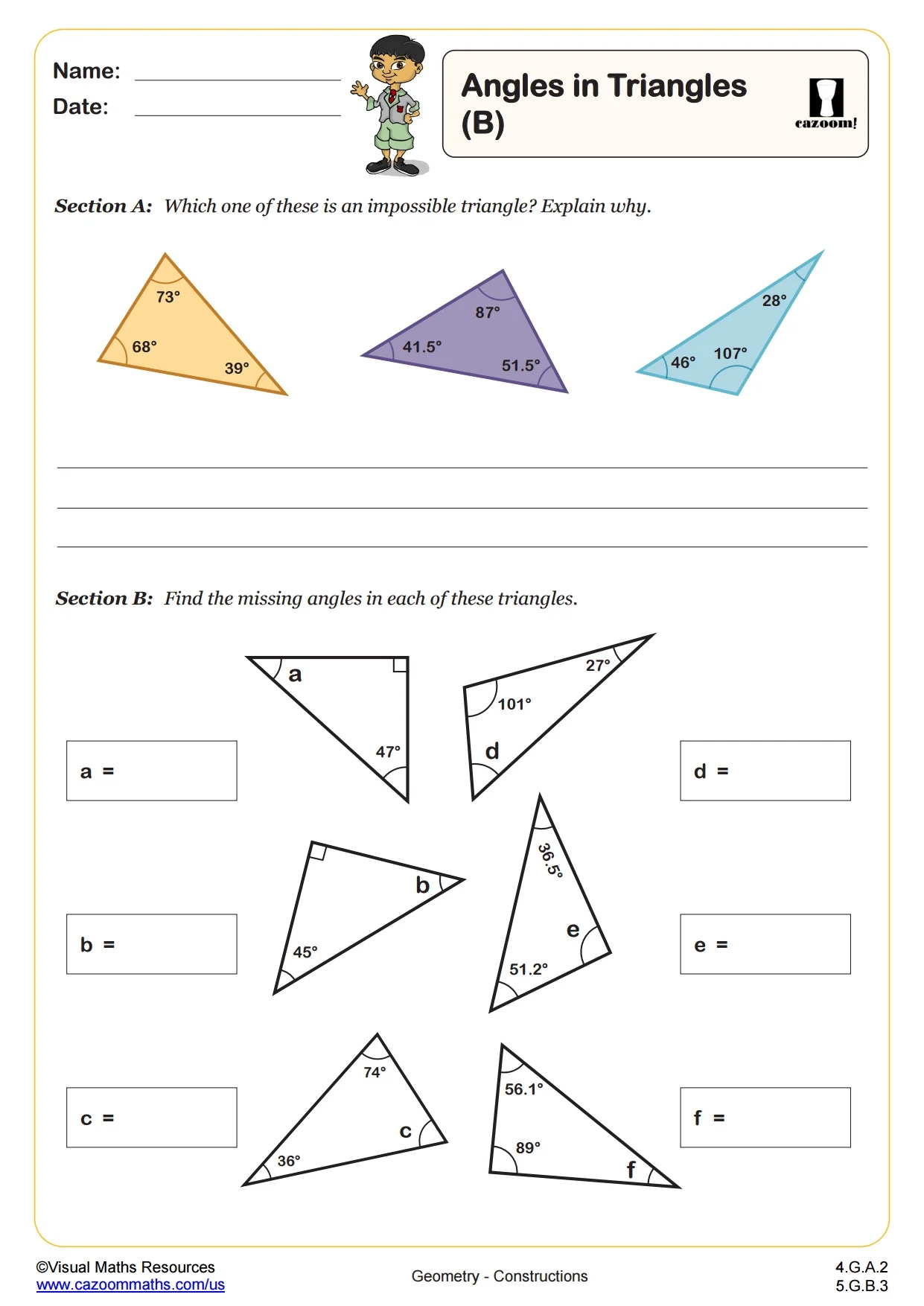 Angles In Triangles B 4th Grade PDF Geometry Worksheets