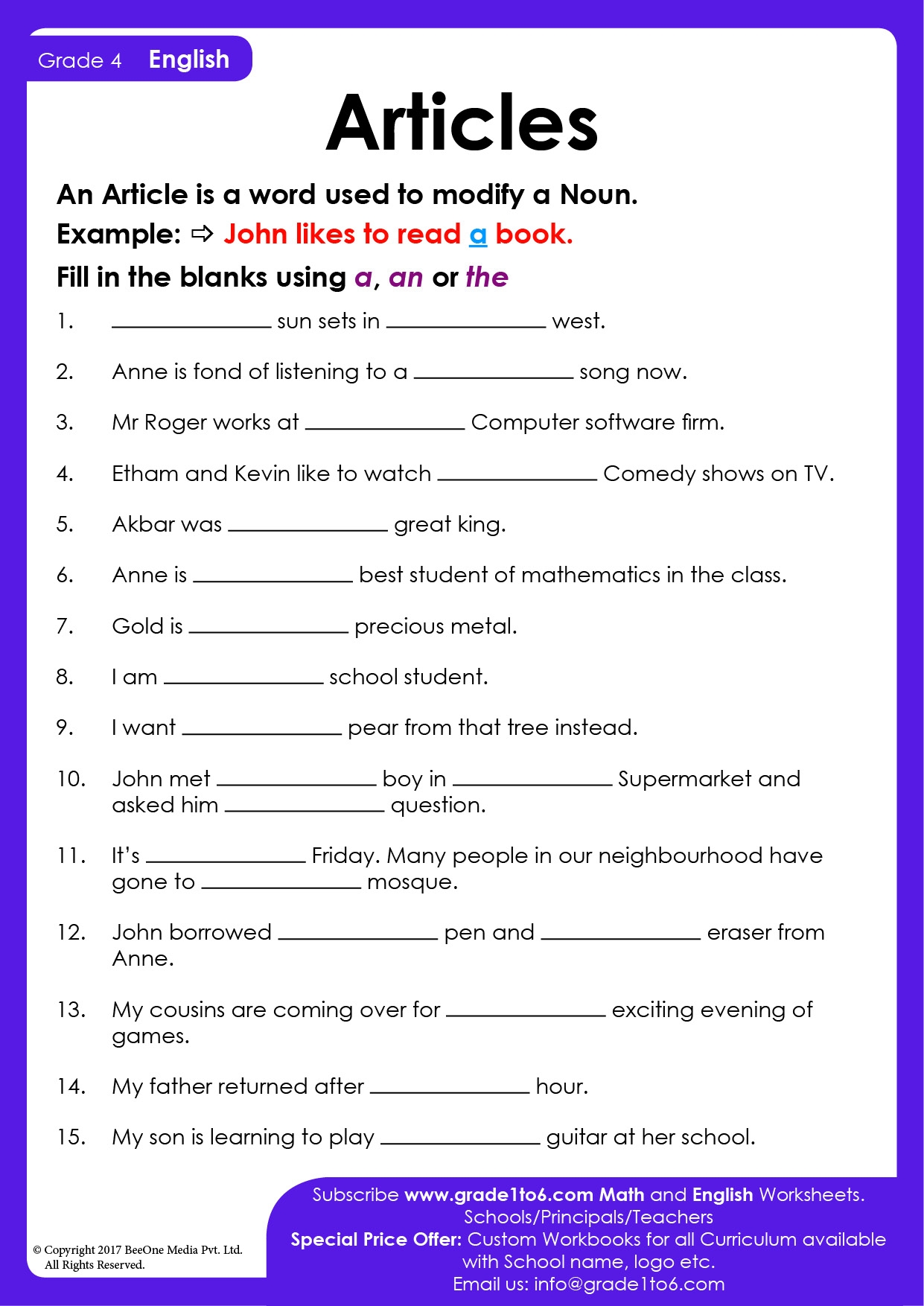 4th Grade Printable Worksheets Grammar