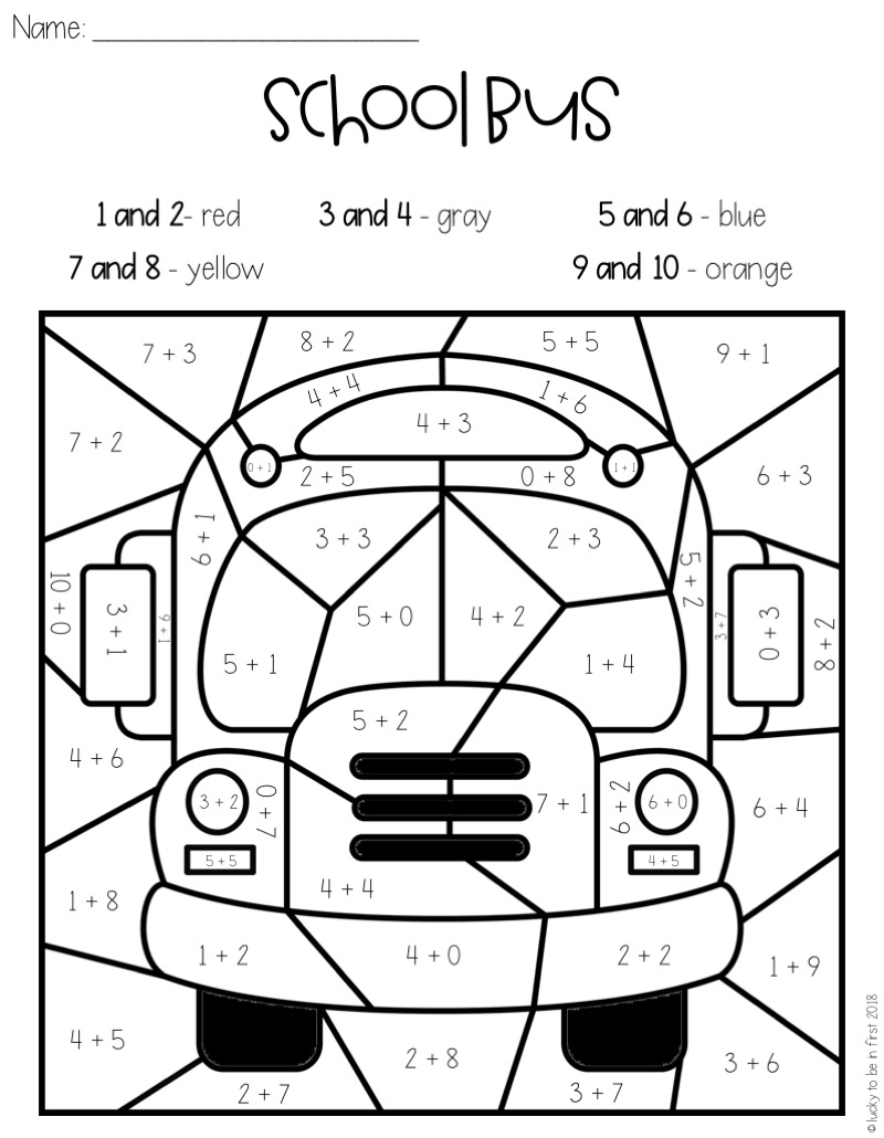 Back To School Color By Number Printables For 1st Grade