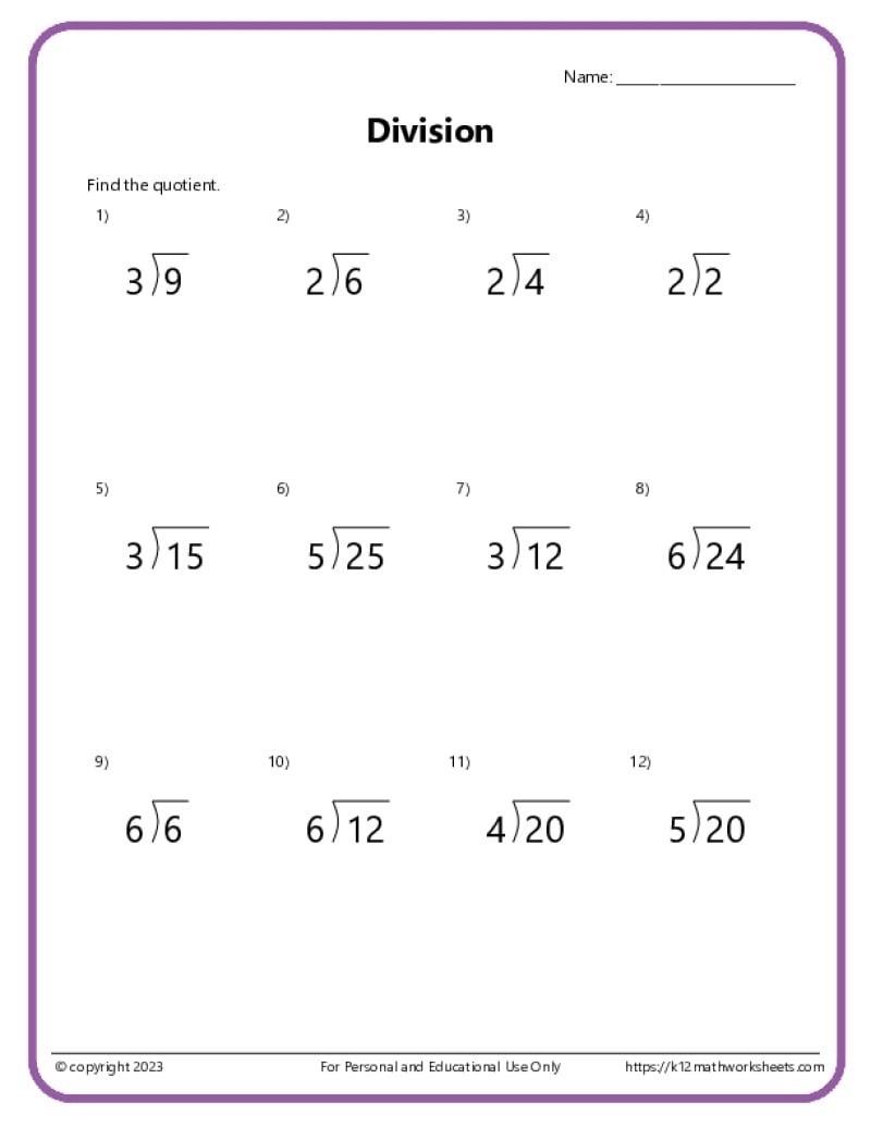 Free Printable Division Worksheets Grade 5