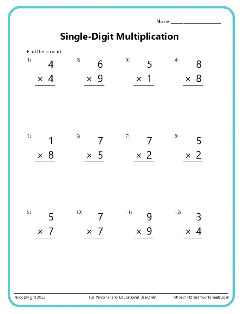 Basic Multiplication Worksheets K12 Math Worksheets