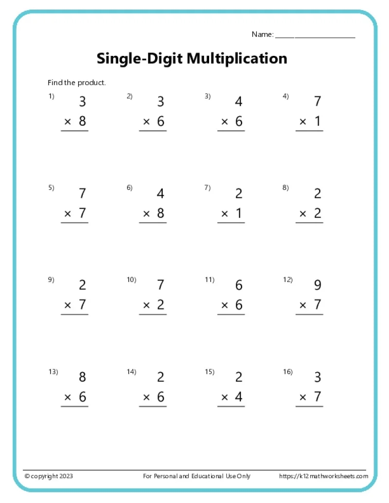 Basic Multiplication Worksheets K12 Math Worksheets