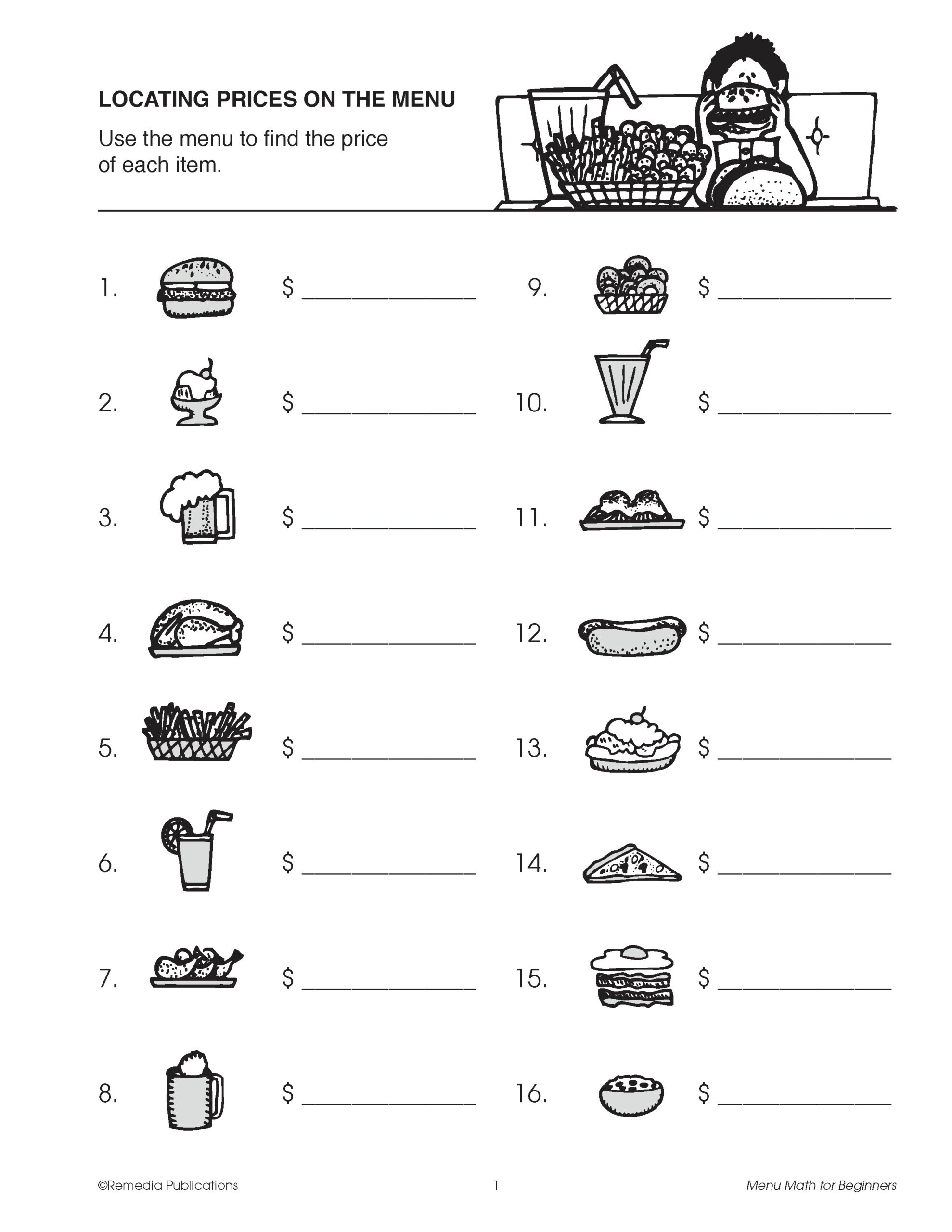 Beginning Menu Math Addition Subtraction Multiplication Consumer Activities Made By Teachers
