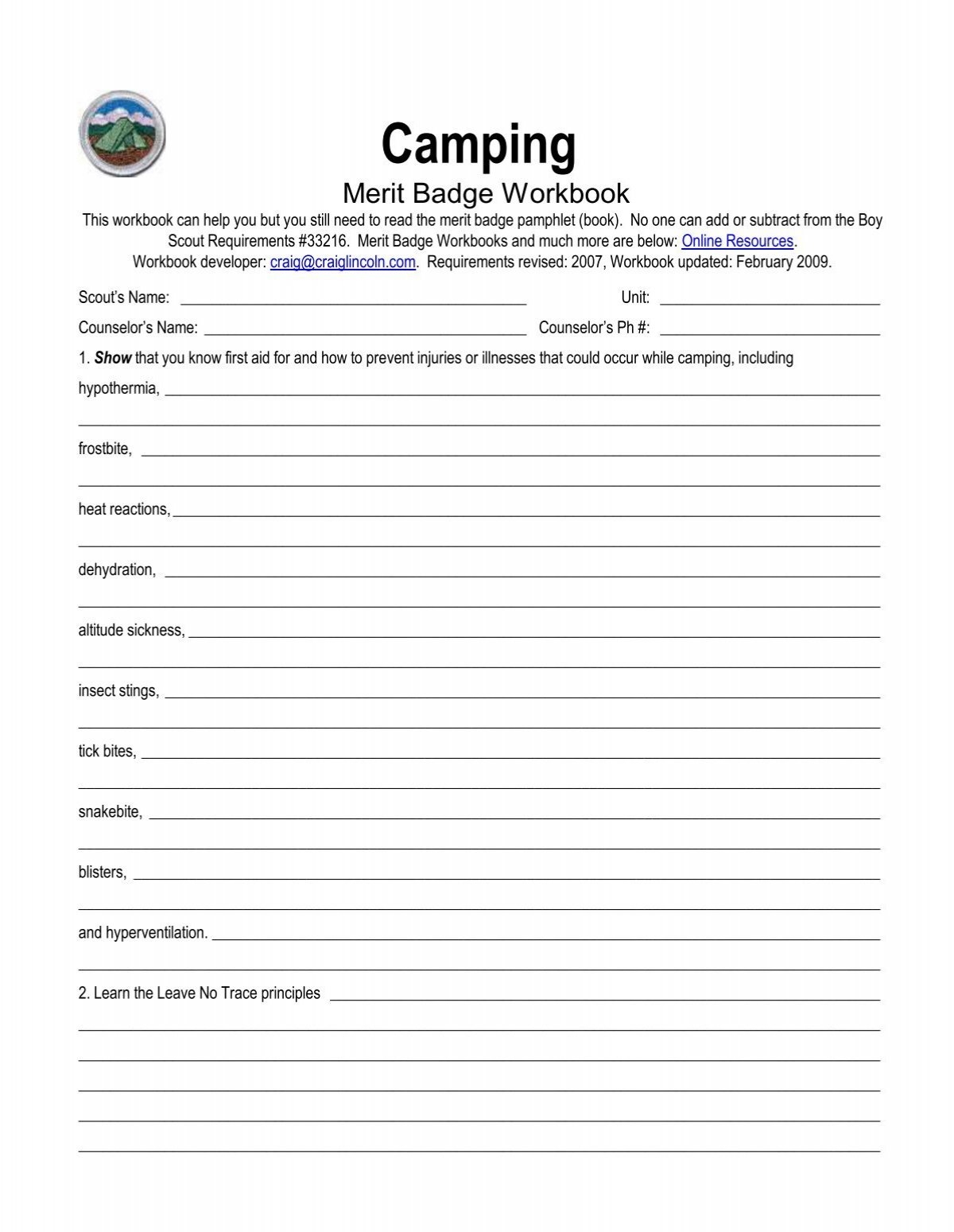 Camping MB Workbook pdf ScoutLander