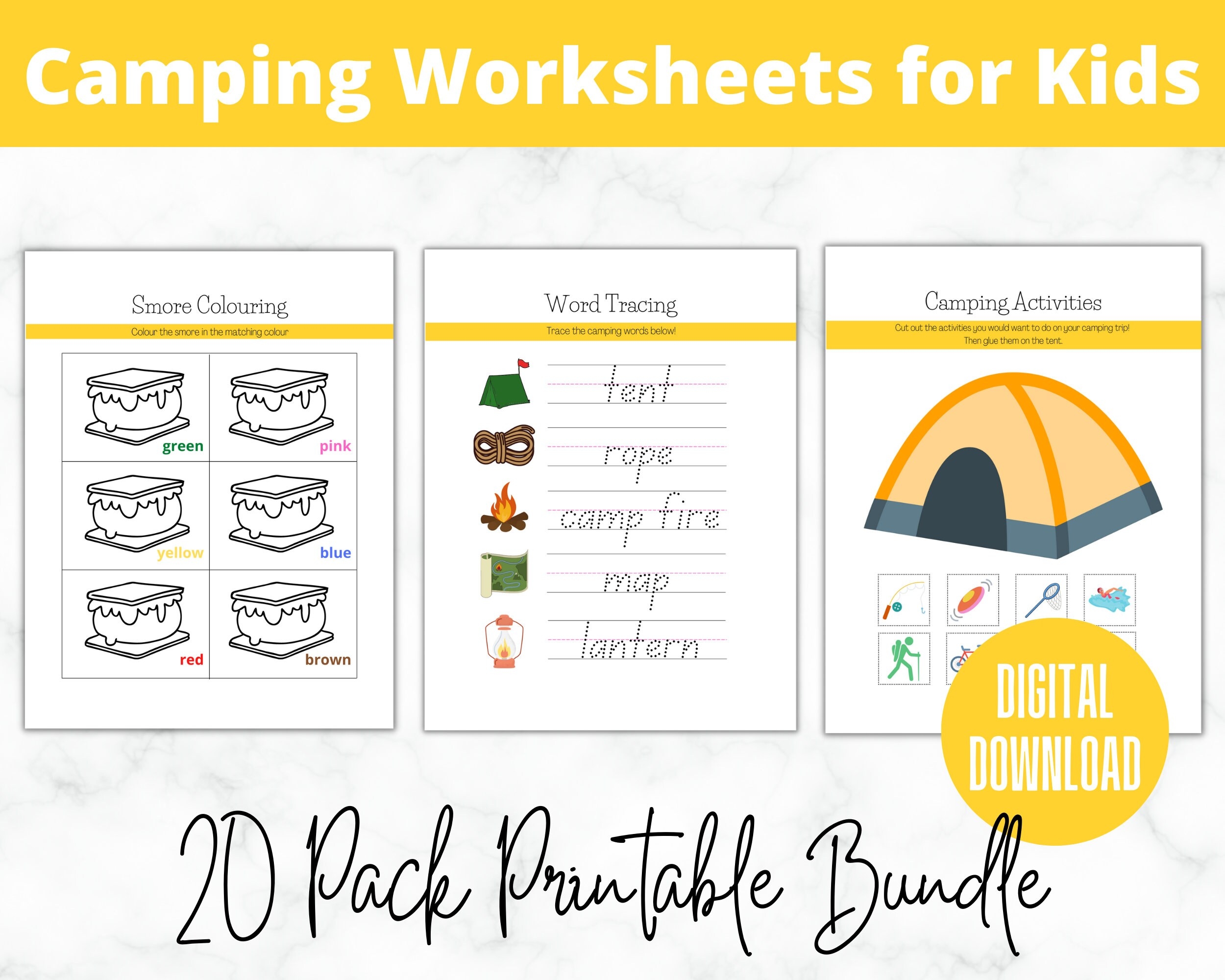 Camping Worksheets Printable Camping Worksheets Kindergarten Preschool Curriculum Printable Activities Etsy