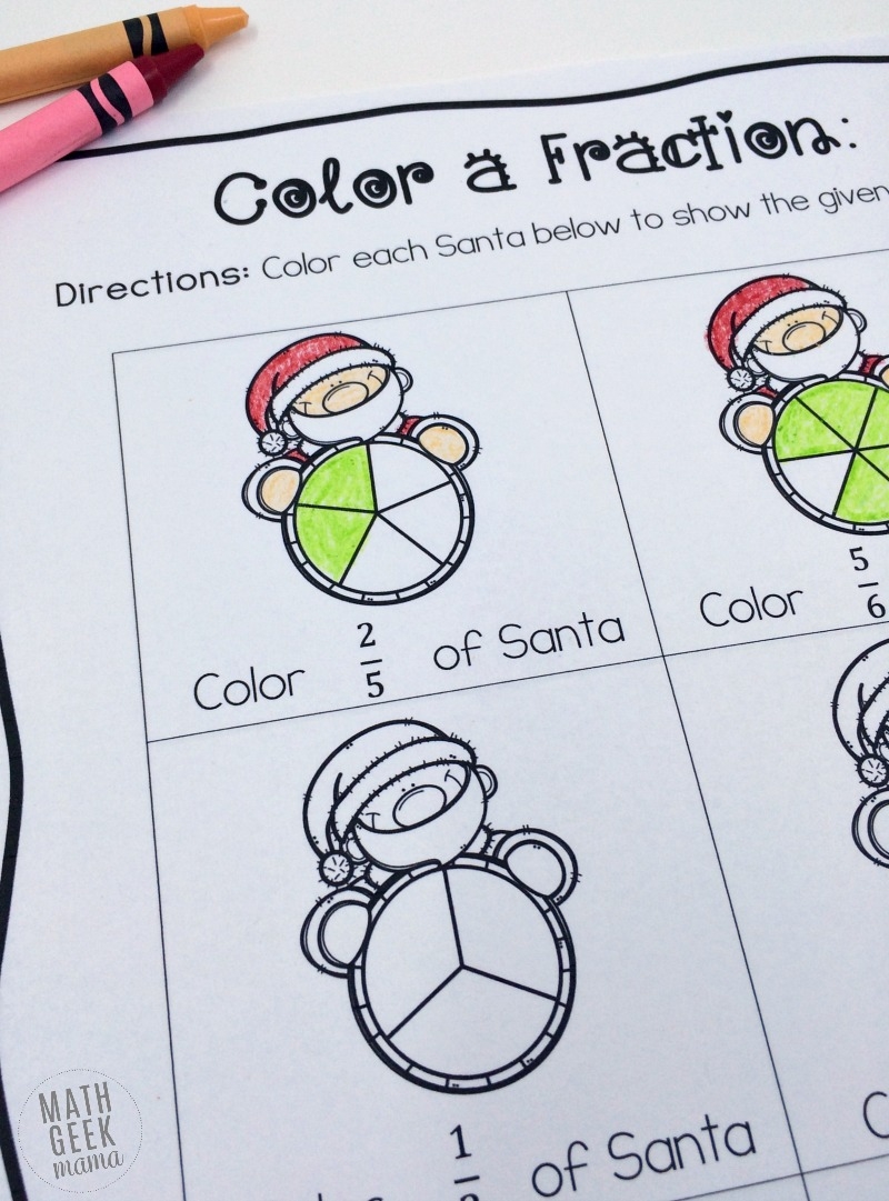 Christmas Fraction Worksheets For 3 5 Grade FREE 
