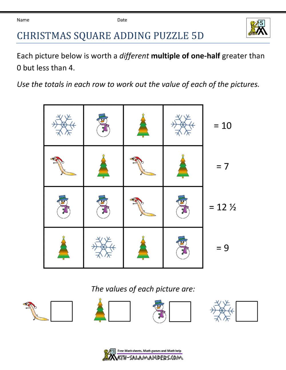 Christmas Math 5th Grade Worksheets