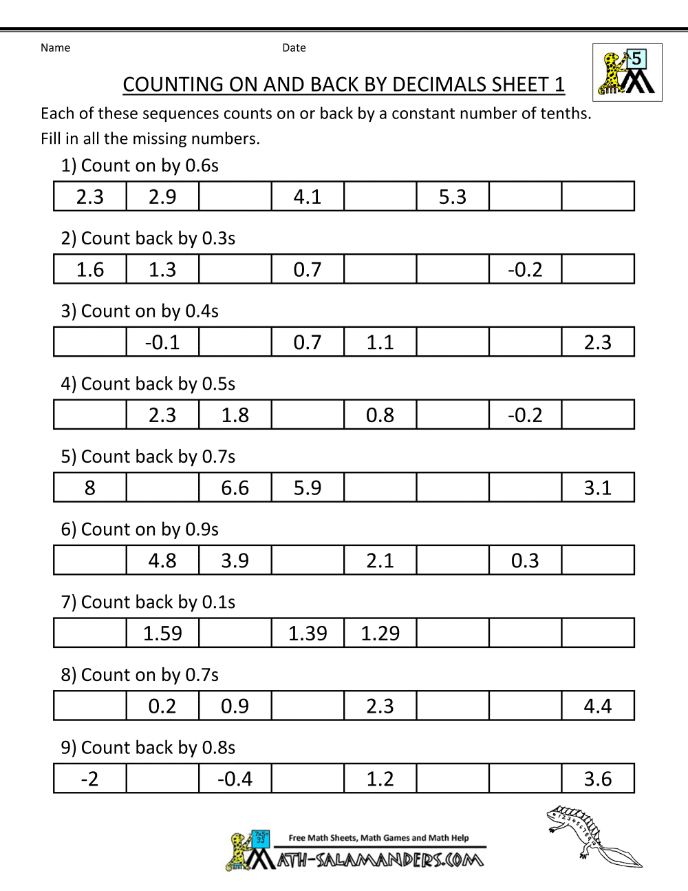 Counting By Decimals