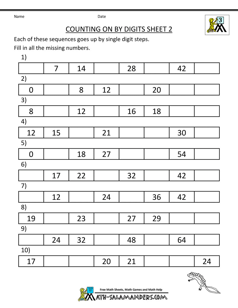 Counting On And Back Worksheets 3rd Grade