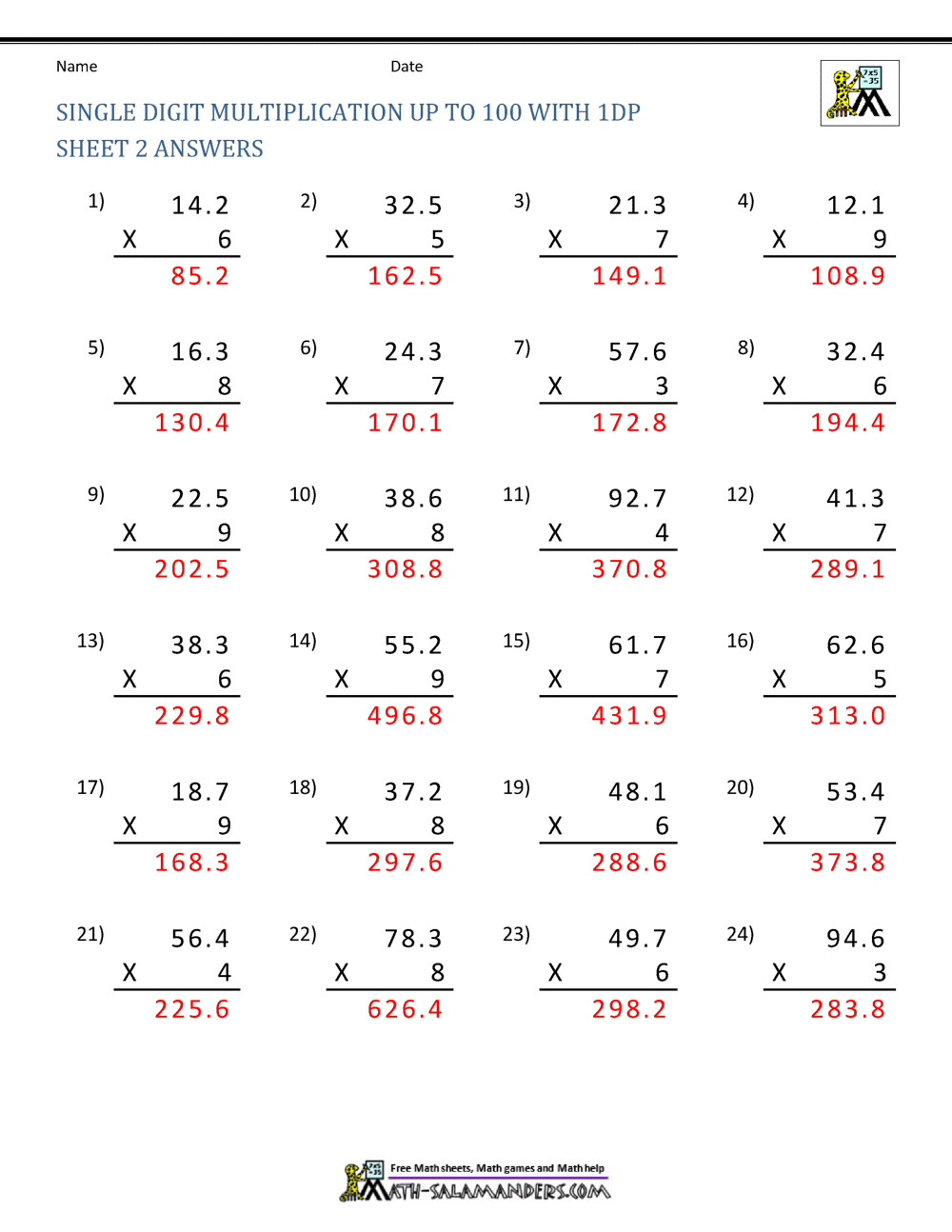 Decimal Multiplication Worksheets 5th Grade