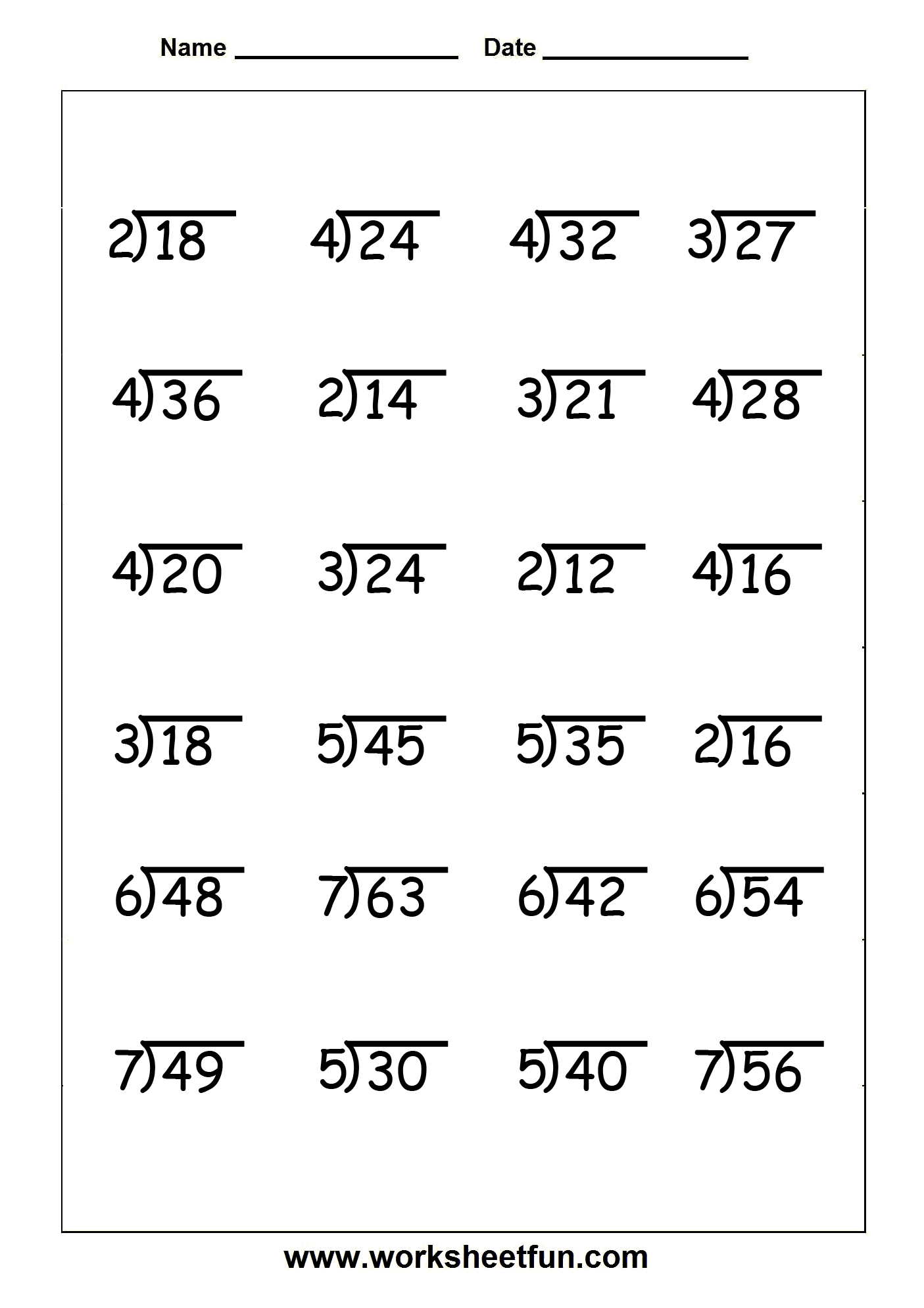 4th Grade Math Division Worksheets Printable