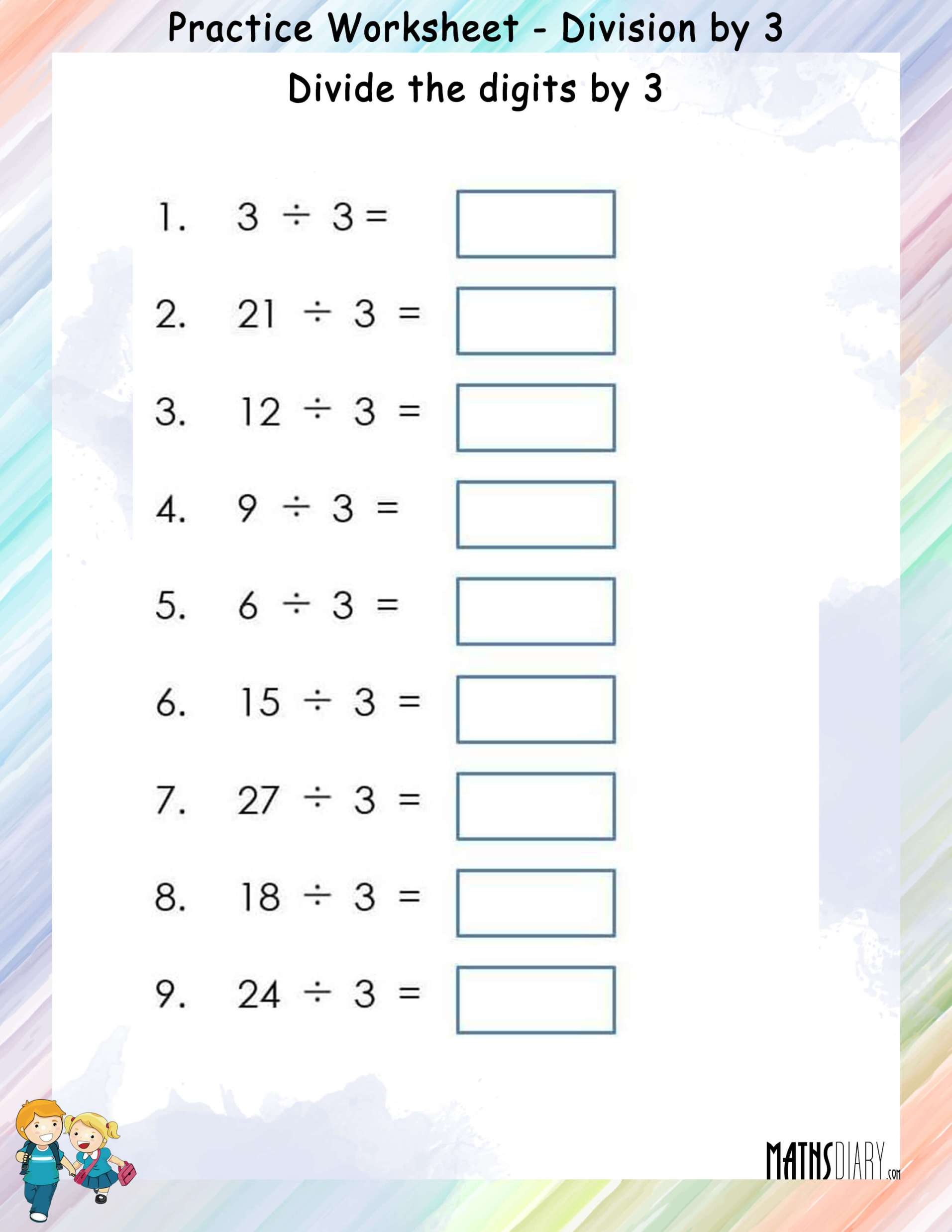 Division By 1 9 Practice Worksheets Math Worksheets MathsDiary Worksheets Library
