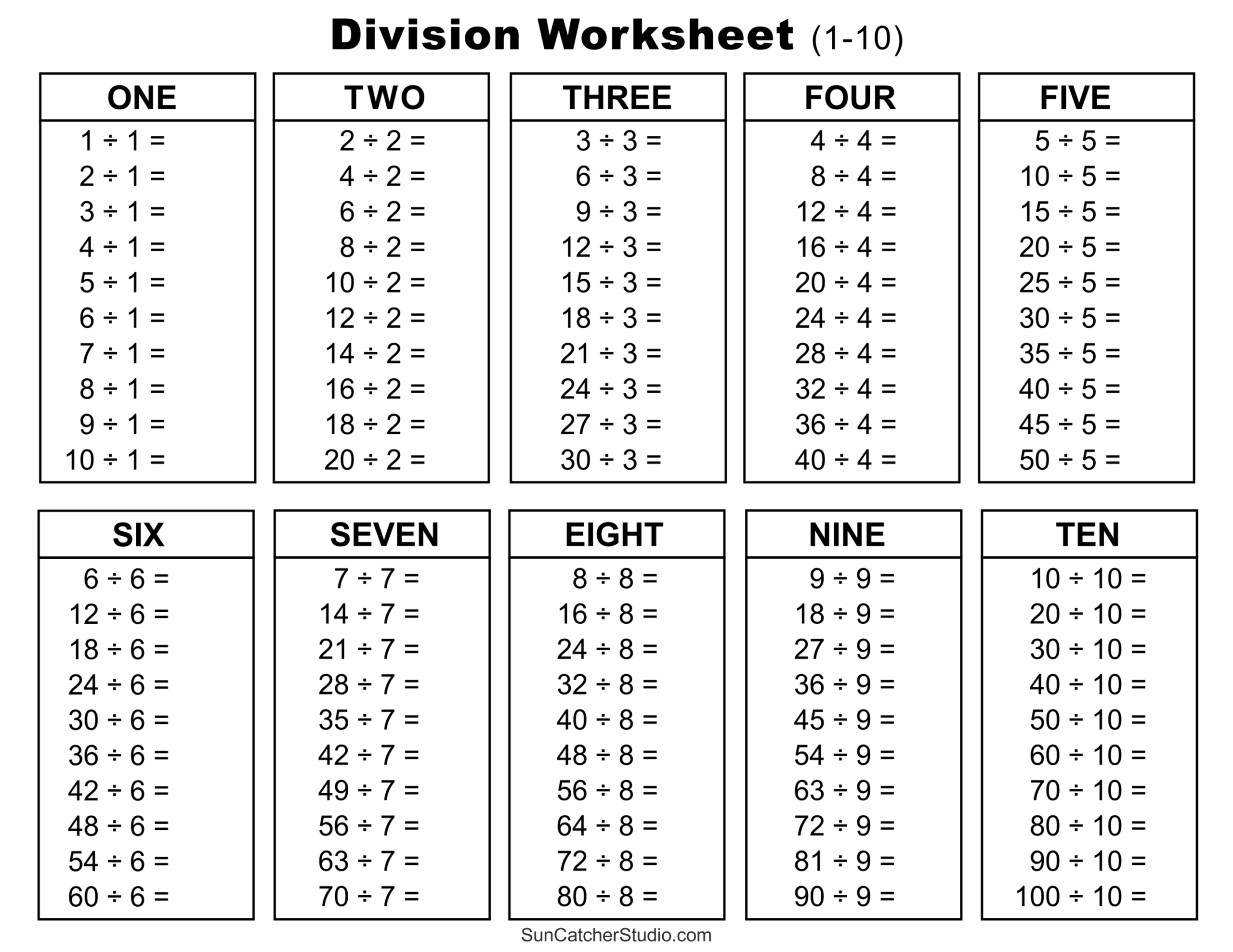 Division Charts And Tables Free Printable PDF Math Worksheets Worksheets Library
