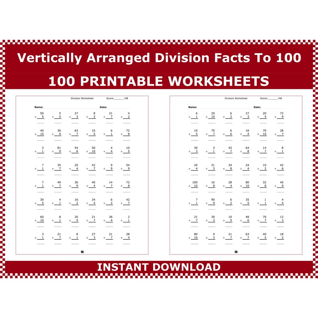 100 Math Facts Printable Worksheets