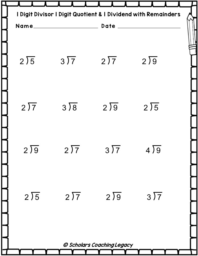 Division With 1 Digits Divisor 1 Quotient 1 Dividend With Remainders Worksheets Math Problems Made By Teachers