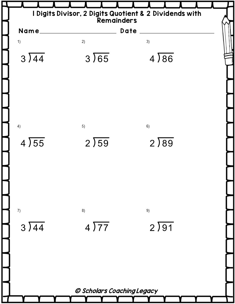 Division With 1 Digits Divisor 2 Quotient 2 Dividend With Remainders Worksheets Math Problems Made By Teachers
